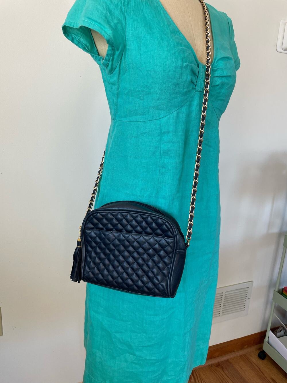 Amanda Smith Blue patent quilted chain strap cross body purse